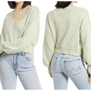 NEW Lulu's | Green Cropped V-Neck Sweater